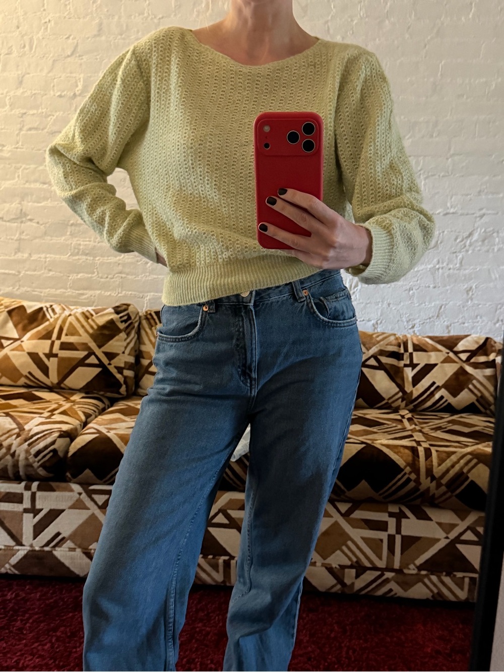 Mango green/yellow boatneck sweater